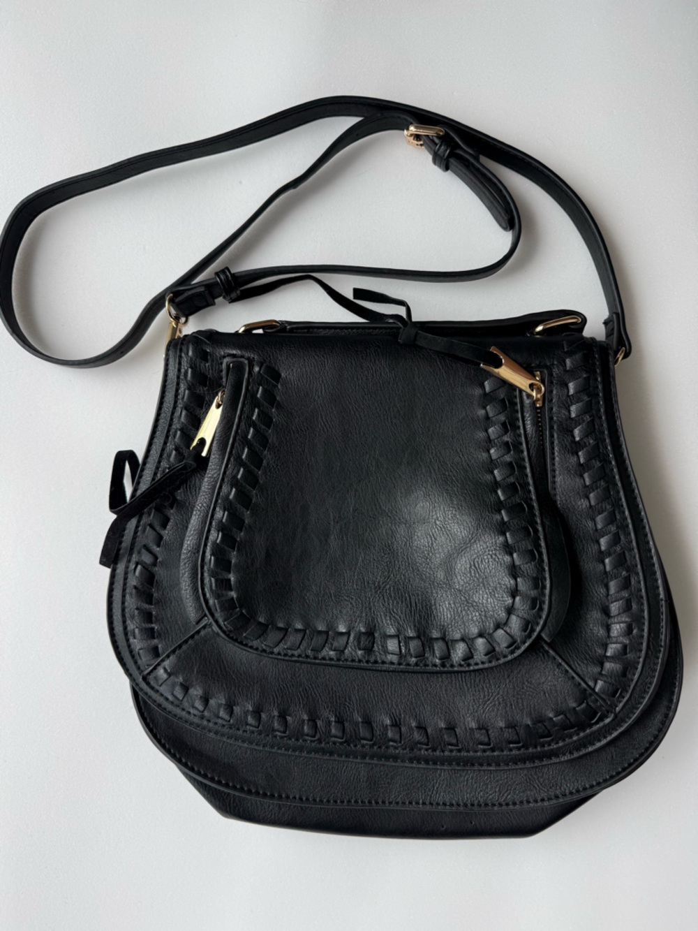 Urban Expressions Black Vegan Leather Khloe Satchel Crossbody Purse Saddle Bag